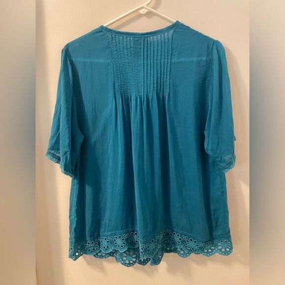 Gorgeous Johnny Was Teal Embroidered Lacy 1/2 sleeve Boho Top in Size Small - Picture 2 of 8
